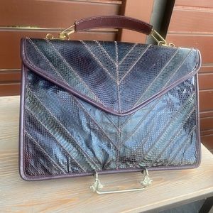Varon Snakeskin leather purse | Vintage clutch | Purple handle bag